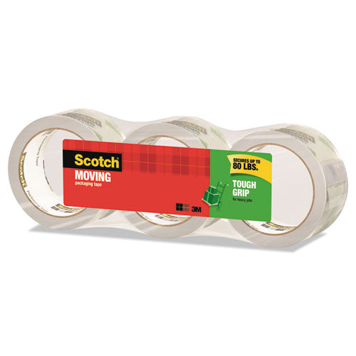 Image of Scotch® Tough Grip Moving Packaging Tape, 3" Core, 1.88" X 38.2 Yds, Clear, 3/pack