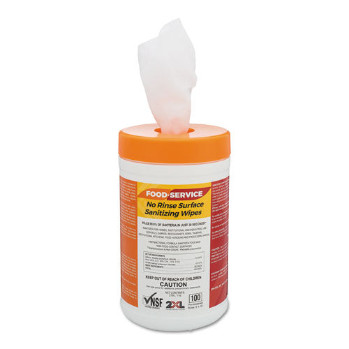 Image of 2XL Food Service No Rinse Surface Sanitizing Wipes, 1-Ply, 6 x 8, White, 100/Roll, 6 Rolls/Carton