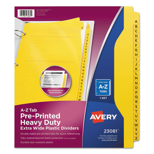 Image of Avery® Heavy-Duty Preprinted Plastic Tab Dividers, 26-Tab, A To Z, 11 X 9, Yellow, 1 Set