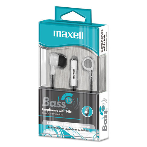 Image of Maxell® B-13 Bass Earbuds with Microphone, 52" Cord, White