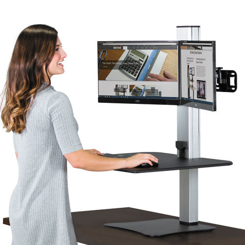 Image of Victor® High Rise Electric Dual Monitor Standing Desk Workstation, 28" X 23" X 20.25", Black/aluminum