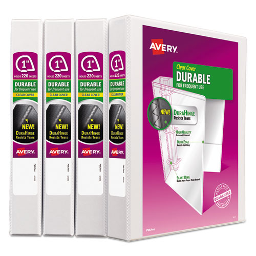 Image of Avery® Durable View Binder With Durahinge And Slant Rings, 3 Rings, 1" Capacity, 11 X 8.5, White, 4/pack