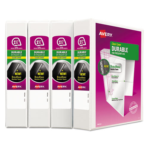 Image of Avery® Durable View Binder With Durahinge And Slant Rings, 3 Rings, 1.5" Capacity, 11 X 8.5, White, 4/pack