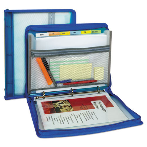 Image of C-Line® Zippered Binder with Expanding File, 2" Expansion, 7 Sections, Zipper Closure, 1/6-Cut Tabs, Letter Size, Bright Blue