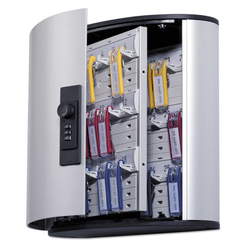Image of Durable® Locking Key Cabinet, 36-Key, Brushed Aluminum, Silver, 11.75 X 4.63 X 11