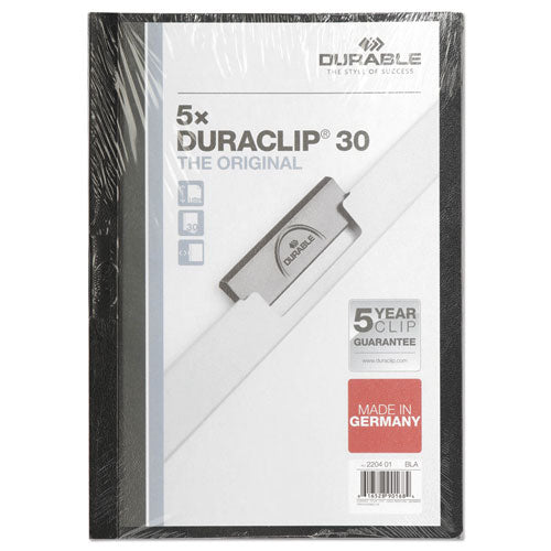 Image of Durable® DuraClip Report Cover, Clip Fastener, 8.5 x 11, Clear/Black, 5/Pack