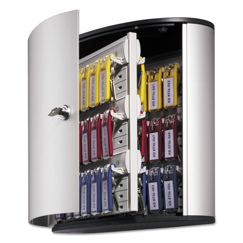 Image of Durable® Locking Key Cabinet, 54-Key, Brushed Aluminum, Silver, 11.75 x 4.63 x 11