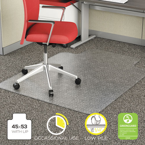 Image of Alera® Occasional Use Studded Chair Mat For Flat Pile Carpet, 45 X 53, Wide Lipped, Clear