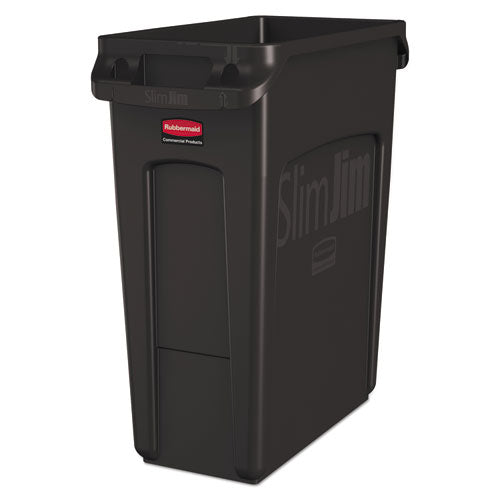 Image of Rubbermaid® Commercial Slim Jim with Venting Channels, 16 gal, Plastic, Black