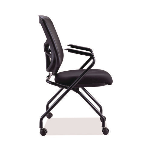 Image of Alera® Alera Elusion Mesh Nesting Chairs with Padded Arms, Supports Up to 275 lb, 18.11" Seat Height, Black, 2/Carton