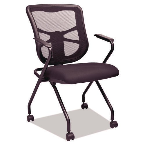 Image of Alera® Alera Elusion Mesh Nesting Chairs with Padded Arms, Supports Up to 275 lb, 18.11" Seat Height, Black, 2/Carton