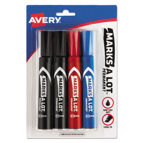 Image of Avery® Marks A Lot Regular Desk-Style Permanent Marker, Broad Chisel Tip, Assorted Colors, 4/set (7905)