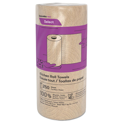 Image of Cascades PRO Select Kitchen Roll Towels, 2-Ply, 11" X 166.6 Ft, Natural, 250/roll, 12/carton