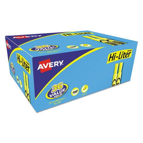 Image of Avery® Hi-Liter Desk-Style Highlighter Value Pack, Fluorescent Yellow Ink, Chisel Tip, Yellow/black Barrel, 36/box