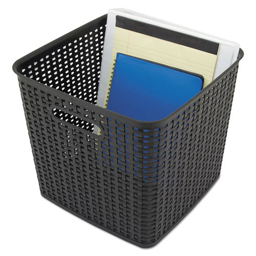 Image of Advantus Plastic Weave Bin, Extra Large, 12.5" X 12.5" X 11.13", Black, 2/pack
