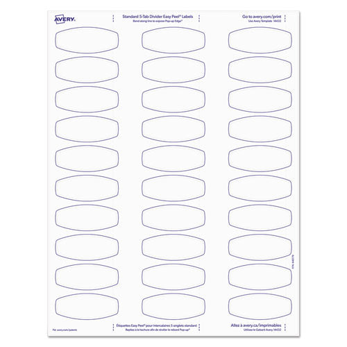 Image of Avery® Big Tab Printable White Label Tab Dividers, 5-Tab, 11 x 8.5, White, 20 Sets