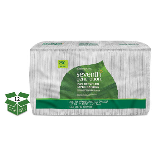 Image of Seventh Generation® 100% Recycled Napkins, 1-Ply, 11 1/2 X 12 1/2, White, 250/pack, 12 Packs/carton