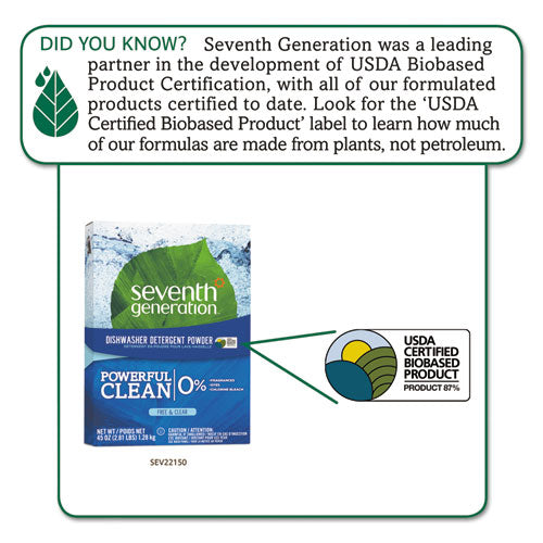 Image of Seventh Generation® Automatic Dishwasher Powder, Free And Clear, 45oz Box, 12/carton