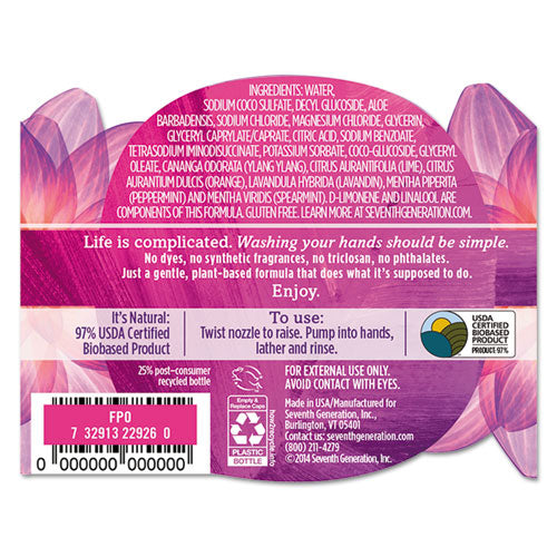Image of Seventh Generation® Natural Hand Wash, Lavender Flower and Mint Scent, 12 oz, 8/Carton