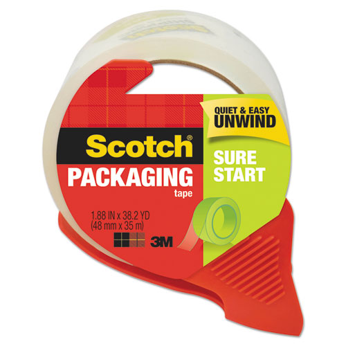 Image of Scotch® Sure Start Packaging Tape With Dispenser, 3" Core, 1.88" X 38.2 Yds, Clear