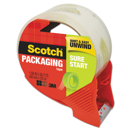 Image of Scotch® Sure Start Packaging Tape With Dispenser, 3" Core, 1.88" X 38.2 Yds, Clear
