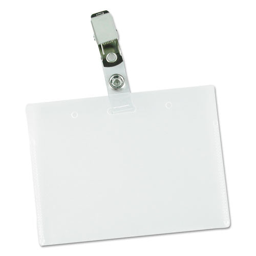 Image of Universal® Deluxe Clear Badge Holder W/garment-Safe Clips, 2.25 X 3.5, White Insert, 50/box