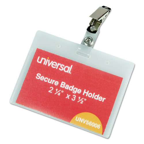 Image of Universal® Deluxe Clear Badge Holder W/garment-Safe Clips, 2.25 X 3.5, White Insert, 50/box