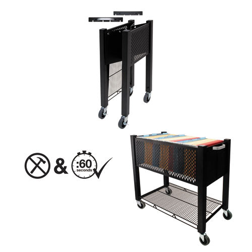 Image of Vertiflex® InstaCart File Cart, Metal, 1 Shelf, 1 Bin, 14.25" x 28.5" x 27.75", Black