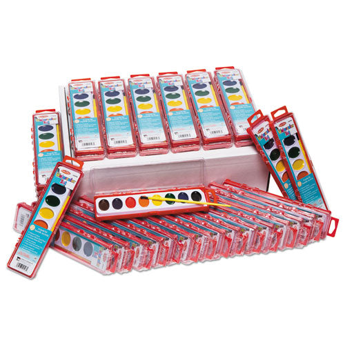Image of Creative Arts® Charles Leonard Watercolor Paint Pan Kit Class Pack, 8 Assorted Colors, 1 Oz Palette Tray, 36 Kits/box