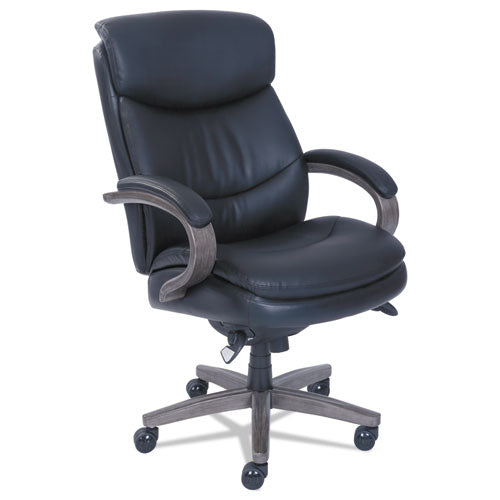 Image of La-Z-Boy® Woodbury High-Back Executive Chair, Supports Up To 300 Lb, 20.25" To 23.25" Seat Height, Black Seat/back, Weathered Gray Base