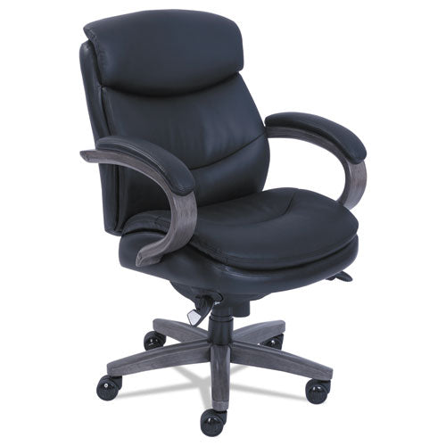 Image of La-Z-Boy® Woodbury Mid-Back Executive Chair, Supports Up To 300 Lb, 18.75" To 21.75" Seat Height, Black Seat/back, Weathered Gray Base