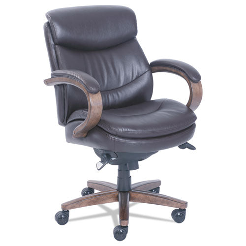 Image of La-Z-Boy® Woodbury Mid-Back Executive Chair, Supports Up To 300 Lb, 18.75" To 21.75" Seat Height, Brown Seat/back, Weathered Sand Base