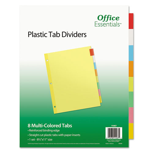 Image of Office Essentials Plastic Insertable Dividers, 8-Tab, 11 x 8.5, Assorted Tabs, 1 Set