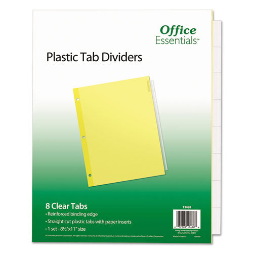 Image of Office Essentials Plastic Insertable Dividers, 8-Tab, 11 x 8.5, Clear Tabs, 1 Set