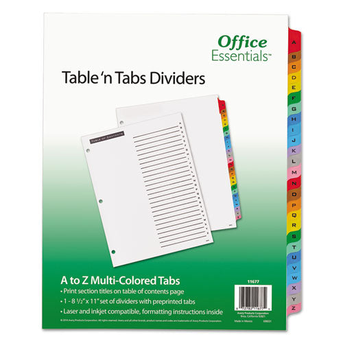 Image of Office Essentials Table 'n Tabs Dividers, 26-Tab, A to Z, 11 x 8.5, White, Assorted Tabs, 1 Set