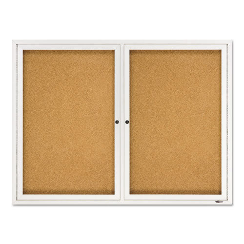 Image of Quartet® Enclosed Indoor Cork Bulletin Board with Two Hinged Doors, 48" x 36", Tan Surface, Satin Aluminum Frame