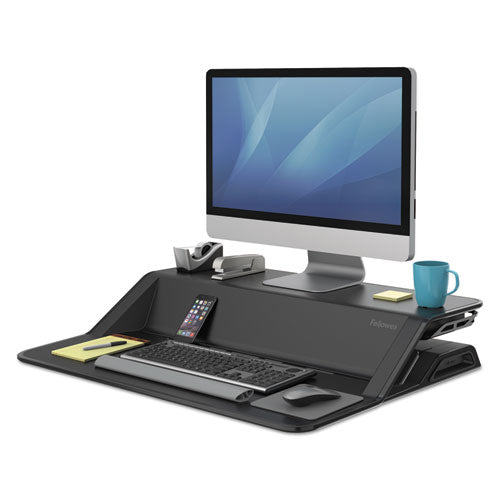 Image of Fellowes® Lotus Sit-Stands Workstation, 32.75" X 24.25" X 5.5" To 22.5", Black