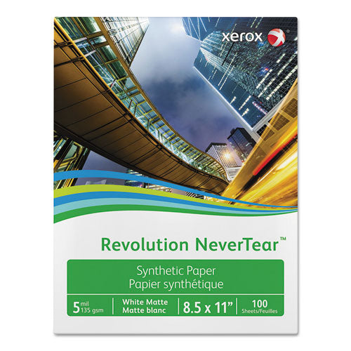 Image of xerox Revolution NeverTear, 5 mil, 8.5 x 11, Smooth White, 100 Sheets/Ream, 5 Reams/Carton