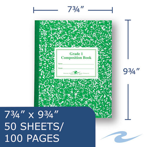 Image of Roaring Spring® Grade School Ruled Composition Book, Grade 1 Manuscript Format, Green Marble Cover, (50) 9.75 x 7.75 Sheets