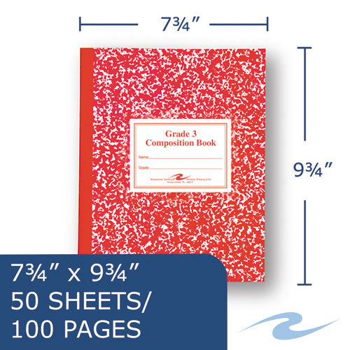 Image of Roaring Spring® Grade School Ruled Composition Book, Grade 3 Manuscript Format, Red Marble Cover, (50) 9.75 x 7.75 Sheets