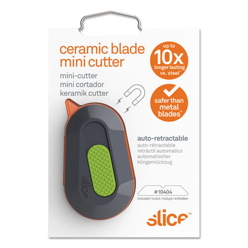 Image of slice® Mini Cutters, Replaceable Double-Sided 1.29" Ceramic Zirconium Oxide Blade, 2.5" Nylon Handle, Gray/Green