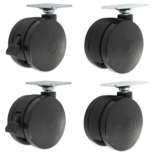 Image of Alera® Casters for Height-Adjustable Table Bases, Grip Ring Stem, 2" Wheel, Black, 4/Set