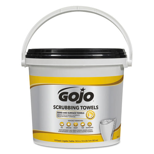Image of GOJO® Scrubbing Towels, Hand Cleaning, Orange Scent, White/Yellow, 170/Bucket, 2 Buckets/Carton