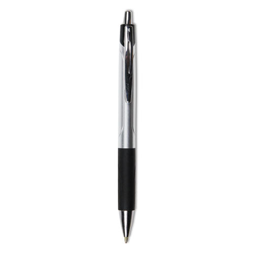 Image of Universal Comfort Grip Ballpoint Pen, Retractable, Medium 1 mm, Black Ink, Silver/Black Barrel, Dozen