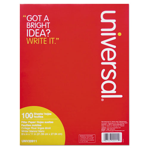 Image of Universal® Filler Paper, 3-Hole, 8.5 X 11, Medium/college Rule, 100/pack