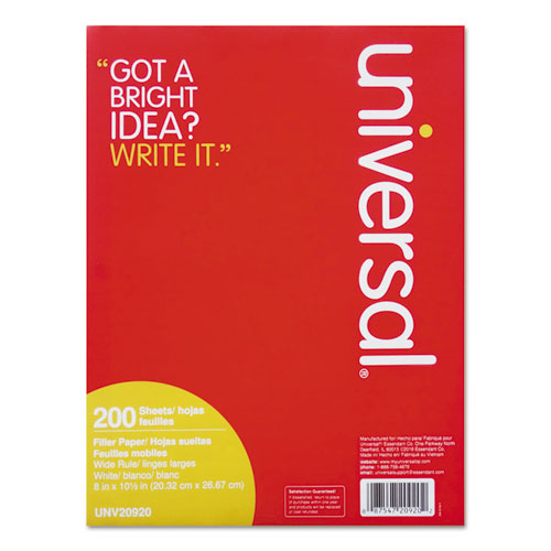 Image of Universal® Filler Paper, 3-Hole, 8 X 10.5, Wide/legal Rule, 200/pack