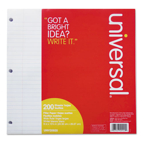 Image of Universal® Filler Paper, 3-Hole, 8 X 10.5, Wide/legal Rule, 200/pack