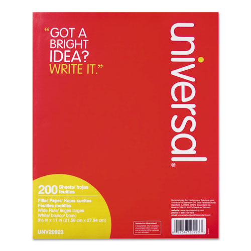 Image of Universal® Filler Paper, 3-Hole, 8.5 X 11, Wide/legal Rule, 200/pack