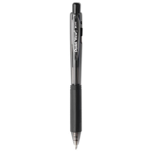 Image of Pentel® WOW! Ballpoint Pen, Retractable, Medium 1 mm, Black Ink, Smoke/Black Barrel, Dozen