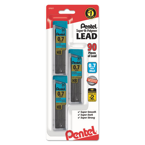 Image of Pentel® Super Hi-Polymer Lead Refills, 0.7 Mm, Hb, Black, 30/tube, 3 Tubes/pack